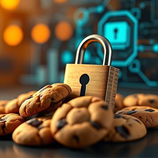 Imagen conceptual de galletas (cookies) y un candado, simbolizando la seguridad y privacidad en línea.