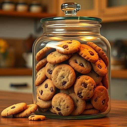 Una jarra de galletas llena de diversas galletas, representando la diversidad de tipos de cookies utilizadas en línea.